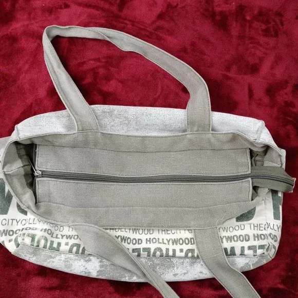 Women's "HOLLYWOOD" Distressed Khaki Green Hobo  Handbag Full Zip Front Pockets - Picture 5 of 6